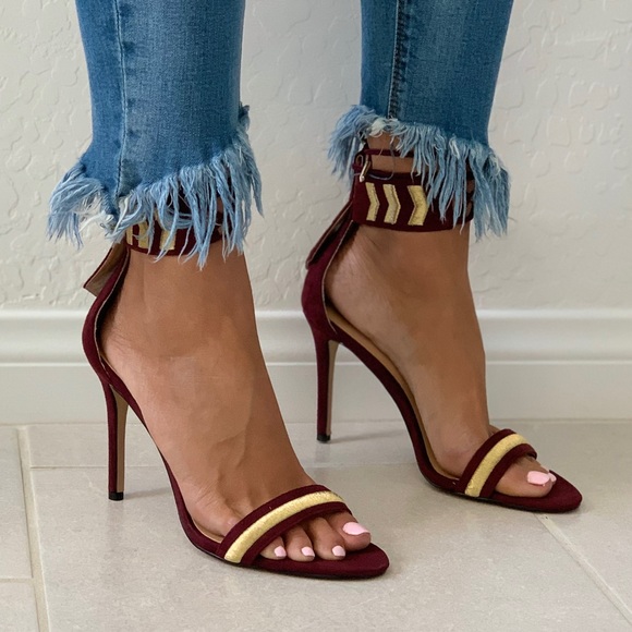 Urban Outfitters Shoes - Red Wine Golden Embroidery High Heel Chic Sandal